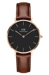 DANIEL WELLINGTON ST. MAWES LEATHER STRAP WATCH, 32MM,DW00100169