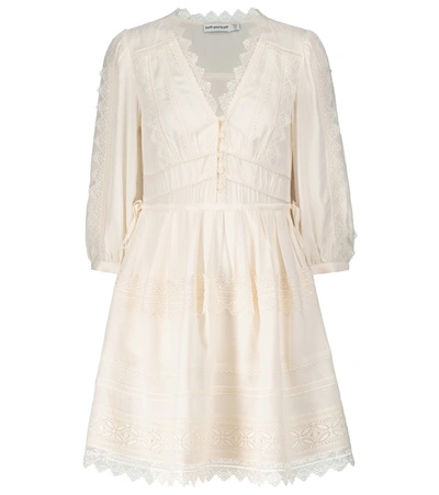 Self-portrait V-neck Lace-trimmed Mini Dress In White | ModeSens