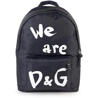 Dolce & Gabbana Kids' Flocked Logo Nylon Backpack In Blue