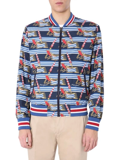 Dolce & Gabbana Crêpe De Chine Jacket With Sunlounger Print In Blue