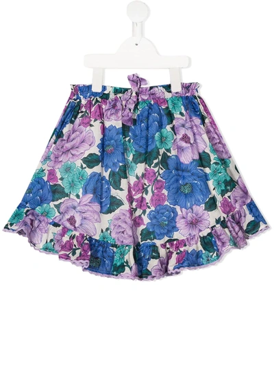 Zimmermann Kids' Floral Print Cotton Muslin Skirt In Blue