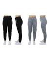 Galaxy By Harvic Women's Loose Fit Fleece Joggers With Zipper Pockets, Pack Of 2 In Black - Heather Grey