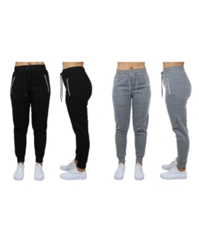 Galaxy By Harvic Women's Loose Fit Fleece Joggers With Zipper Pockets, Pack Of 2 In Black - Heather Grey