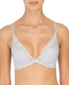 Natori Feathers Contour Plunge Lace-trim Bra 730023 In Platinum/nimbus