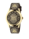 GUCCI MEN'S EMBROIDERED BEE GOLDTONE STAINLESS STEEL AND LEATHER STRAP WATCH,400097615129