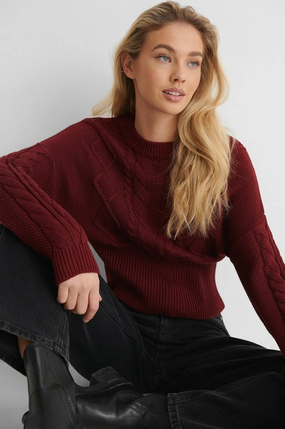 Na-kd Reborn Rib Detail Cable Knitted Jumper Burgundy In Red