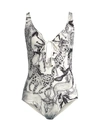 Stella Mccartney Women's Horse-print Lace-up One-piece Swimsuit In Natural Grey