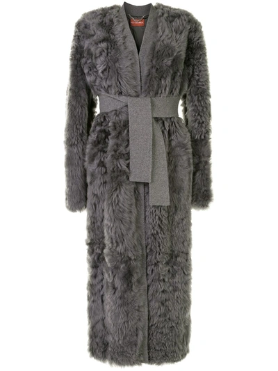 Altuzarra Shearling Belted Midi Coat In Gray