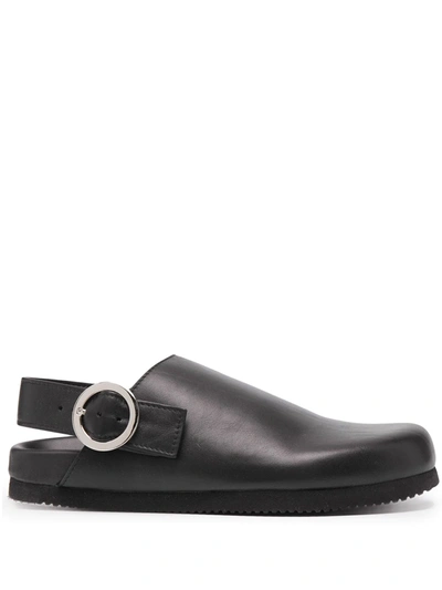 Y's Flat Leather Mules In Black