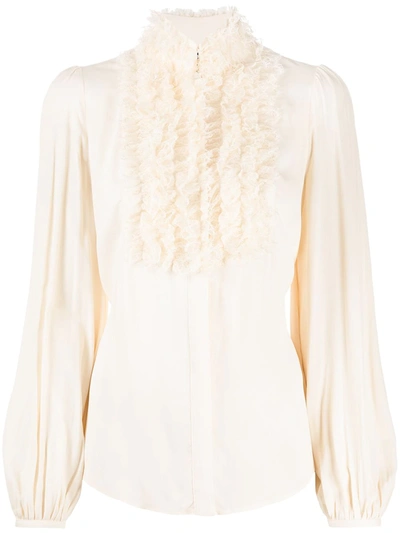 Elisabetta Franchi Ruffle Blouse In Neutrals