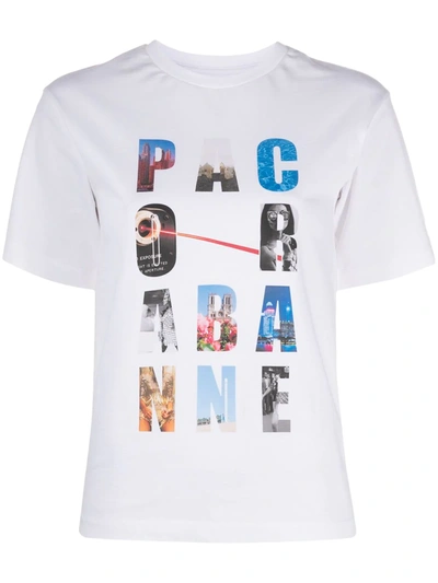 Rabanne Logo-print Gathered T-shirt In White