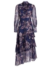 MARCHESA PRINTED SHEER-SLEEVE TIERED DRESS,400013447794