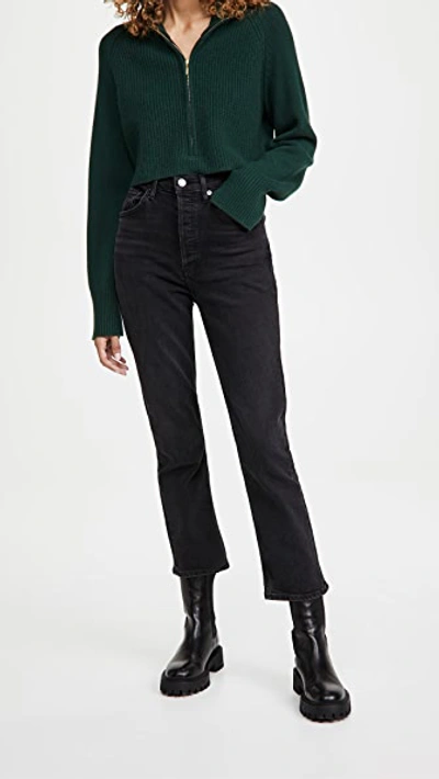 Agolde Riley Black Straight-leg Jeans In Panoramic