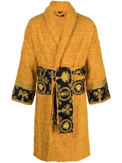 Versace Home All-over Embossed Logo Bathrobe In Yellow