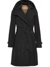Burberry Kensington Hooded Trench Coat In Black