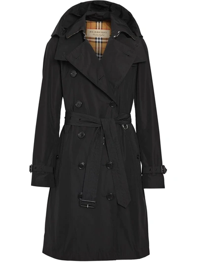 Burberry Kensington Hooded Trench Coat In Black