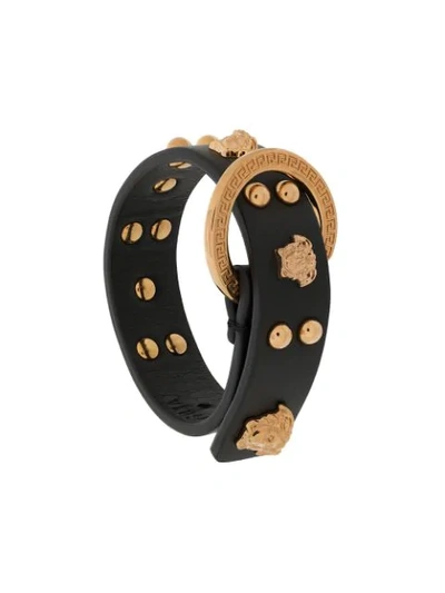 Versace Medusa-studded Leather Bracelet In Black