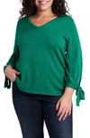 Cece Tie Sleeve Cotton Blend Sweater In Vibrant Kelly
