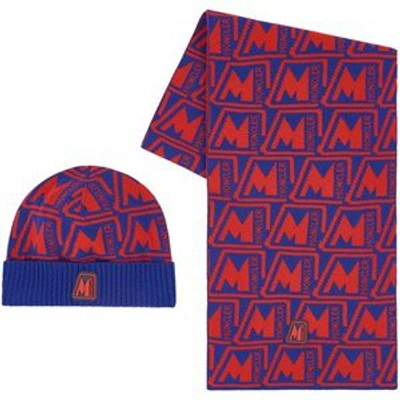 Moncler Logo Hat Set Red In Blue