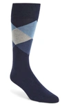 Cole Haan Large Diamond Crew Socks In Marine Blue