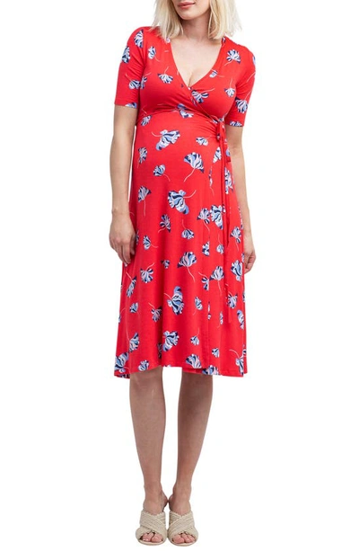 Nom Maternity Maya Floral Print During & After Wrap Dress In Poppy
