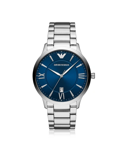 Emporio Armani Giovanni Three Hand Stainless Steel Watch In Silver