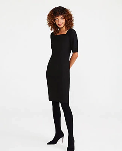Ann Taylor The Petite Square Neck Sheath Dress In Seasonless Stretch In Black