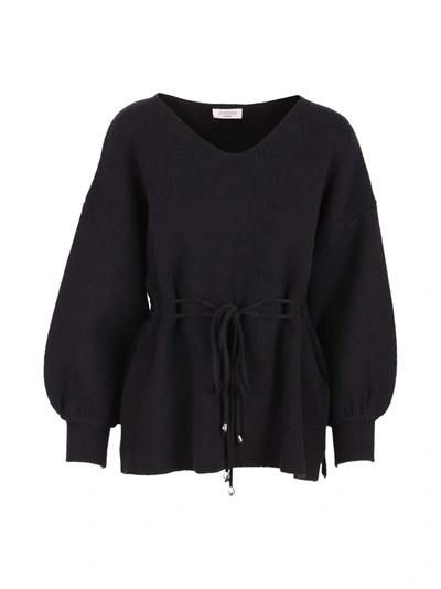 Jovonna London Grain Knitted Viscose Sweater In Black