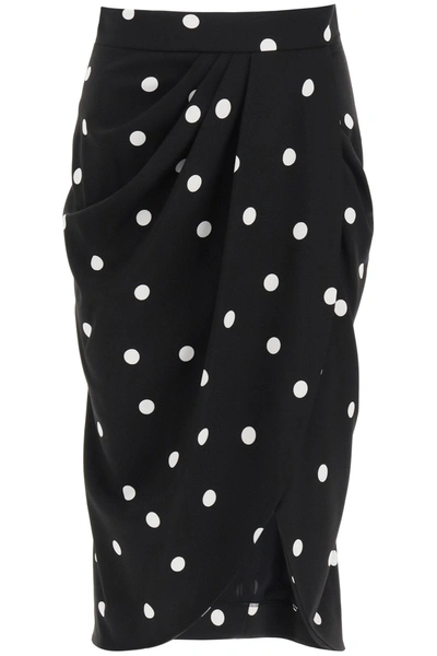 Dolce & Gabbana Asymmetric Polka-dot Crepe Midi Skirt In Black,white