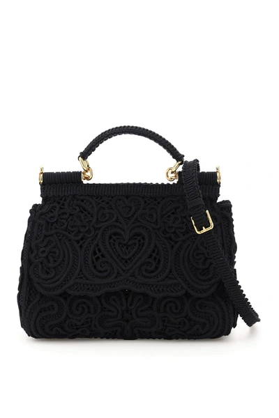 Dolce & Gabbana Sicily Medium Bag In Cordonetto Lace In Nero (black)