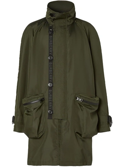 Burberry Logo Tape Parka Coat In Green