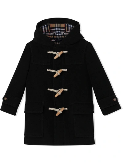 Burberry Kids' Hooded Wool Felt Duffle Coat In Black