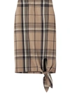 BURBERRY KNOT DETAIL CHECK PENCIL SKIRT