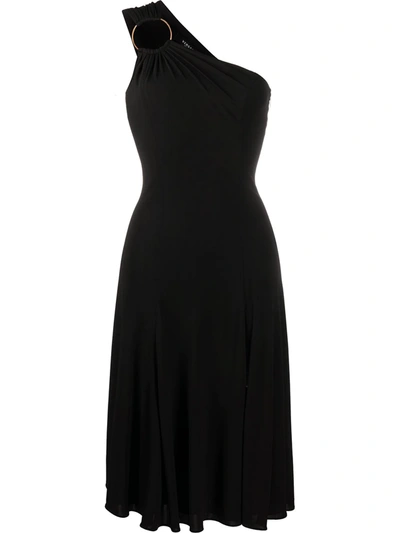 Versace One-shoulder Jersey Dress W/ Ring Hardware In Black