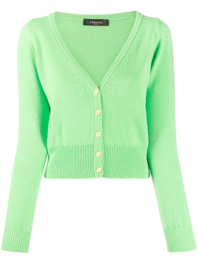 Versace V-neck Cashmere Cardigan In Green