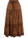 Ulla Johnson Sierra Tiered Belted Leopard-print Cotton-voile Midi Skirt In Neutrals