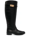 TORY BURCH LOGO-PLAQUE LEATHER BOOTS