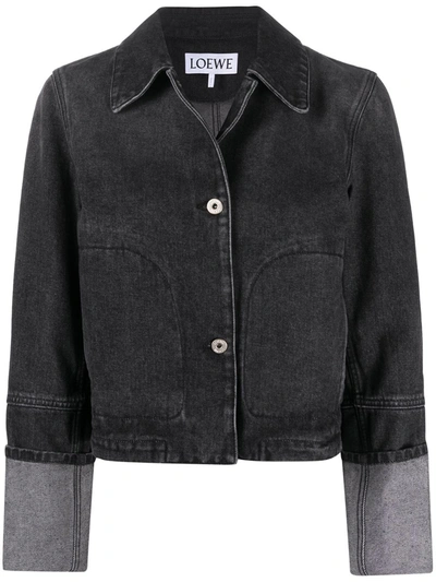 Loewe Turn-up Cuff Cropped Denim Jacket In Black