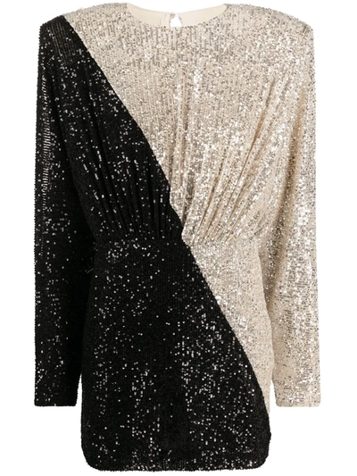 Rotate Birger Christensen Billie Two-tone Sequinned Mini Dress In Neutrals