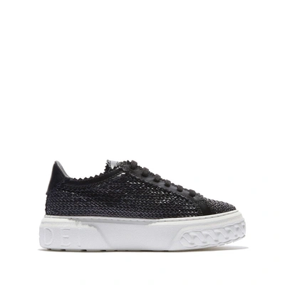 Casadei Off Road Woven Low-top Sneakers In Black