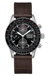 Hamilton Khaki Aviation Converter Converter Chronograph Leather Strap Watch, 44mm In Black/brown