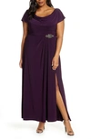 ALEX EVENINGS COWL NECK BEADED WAIST GOWN,84351491