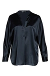 Vince Band Collar Silk Blouse In Coastal