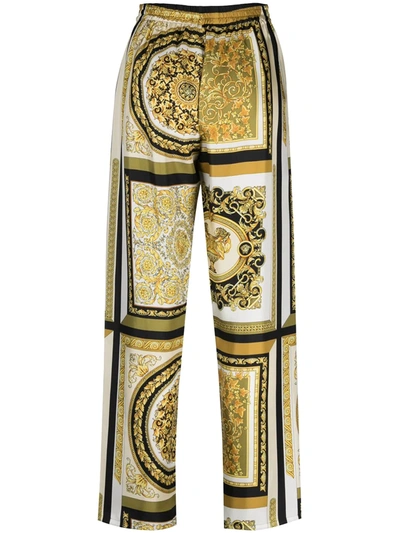 Versace Barocco Mosaic印花真丝高腰裤装 In Yellow