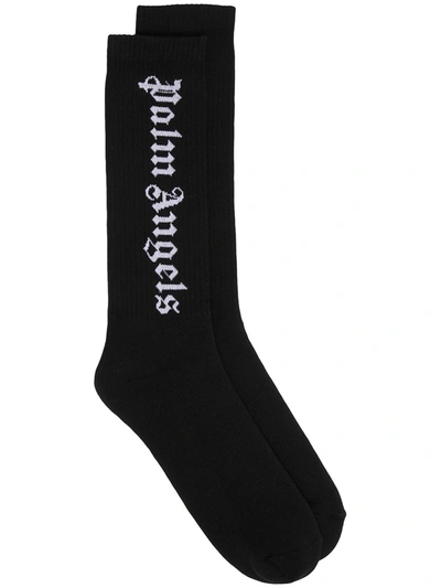 Palm Angels Black Vertical Logo Cotton-blend Socks In Multi