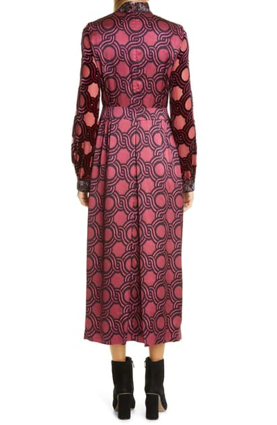 Dries Van Noten Geometric-print Embellished-cuff Midi Dress In Fuchsia