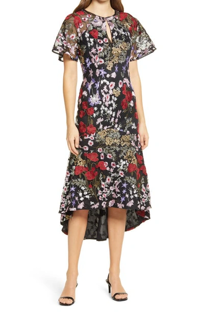 Chi Chi London Floral Embroidered Midi Dress In Black