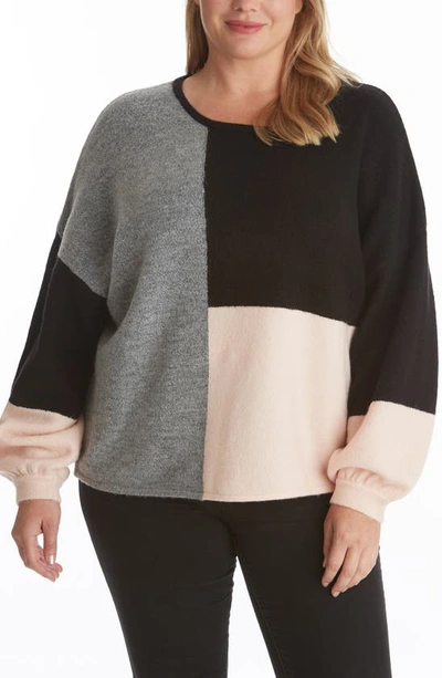 Adyson Parker Women's Plus Size Color Block Sweater Top In Black Combo