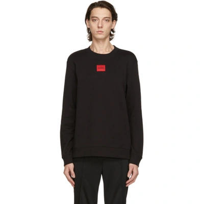 Hugo Boss Logo Patch French Terry Crewneck Sweatshirt In Black