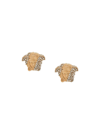Versace Palazzo Medusa Crystal-embellished Stud Earrings In Gold